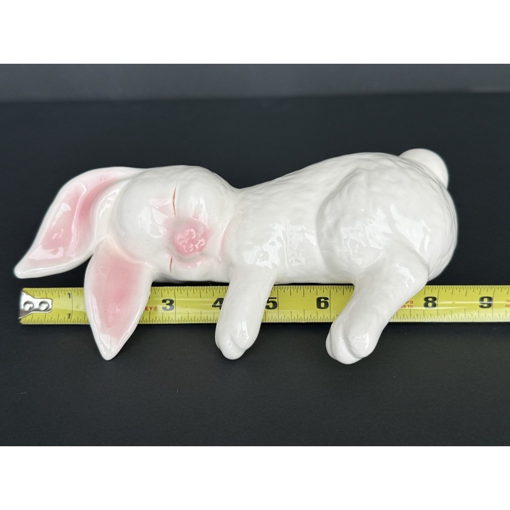 Vintage Sleeping Bunny Rabbit Ceramic Shelf Sitter/Mantel Display White/Pink USA - Picture 10 of 11